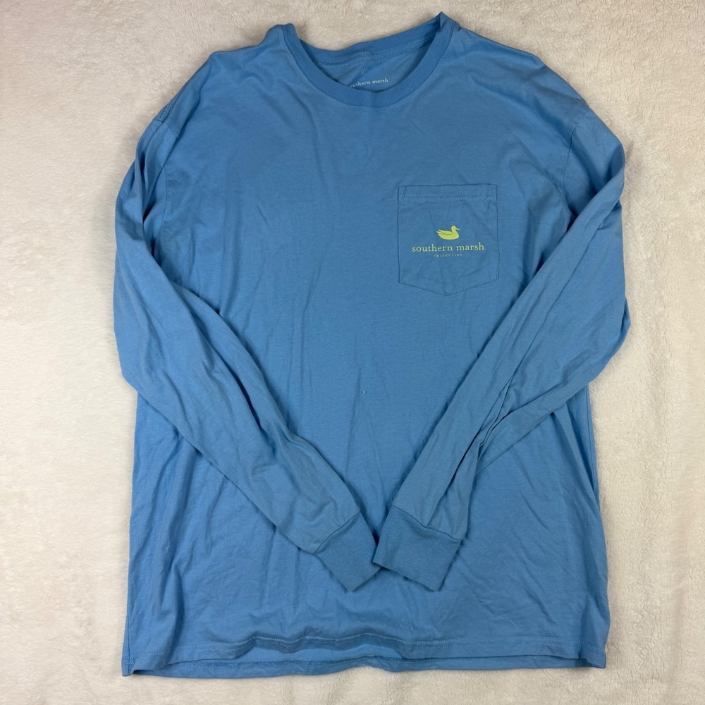 Southern Marsh Mens Blue Long Sleeve Fishing Fly Graphic Pocket T-Shirt Large